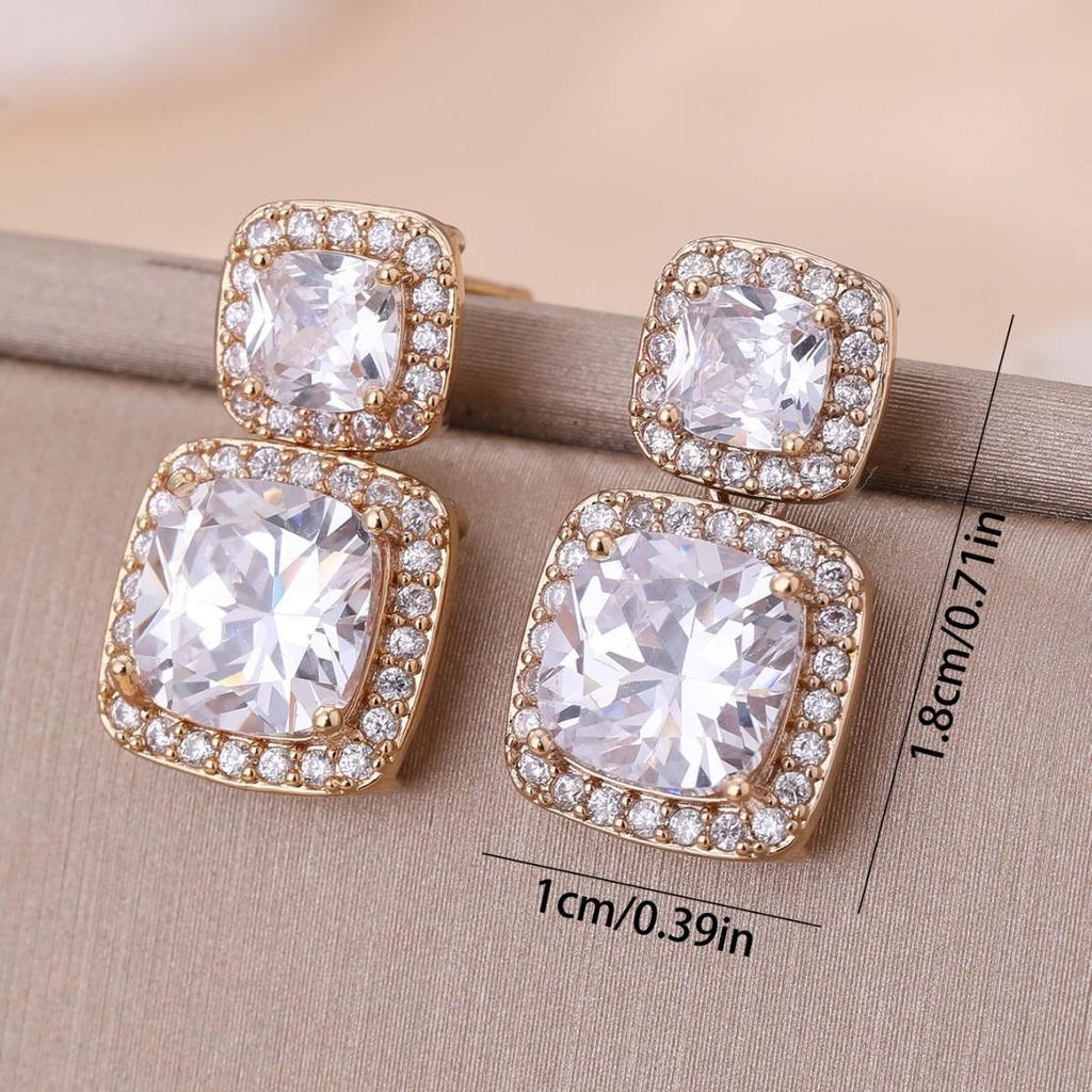 Light Luxury Square Stud Earrings with Micro-Inlaid Cubic Zirconia - High-End Design, Super Shiny, Elegant Ear Studs.