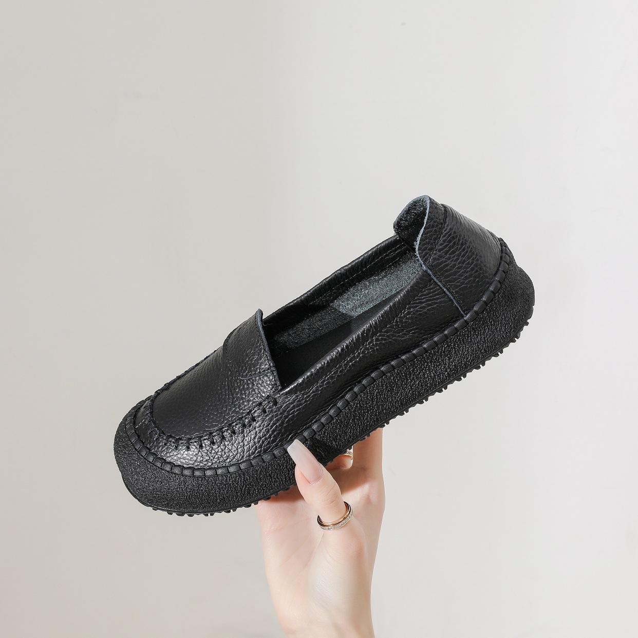 

Туфли из натуральной кожи женские плоские повседневные туфли из мягкой коровьей кожи туфли для мамы удобные большого размера 41 40 чёрный