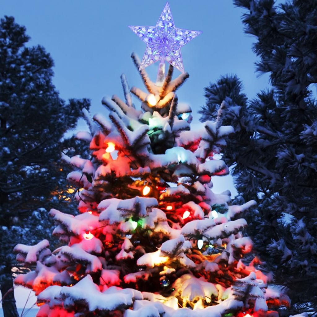 1pc Christmas Tree Topper Star Light Led Xmas Treetop Decor For Holiday Party Wedding Christmas Adornment Tree Decorations Xmas