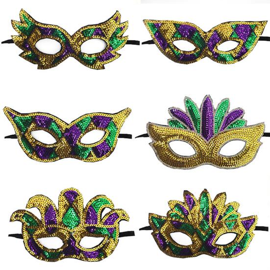 Purple Green Yellow Sequin Mardi Gras Masque Masquerade Venetian Carnival Half Face Masque