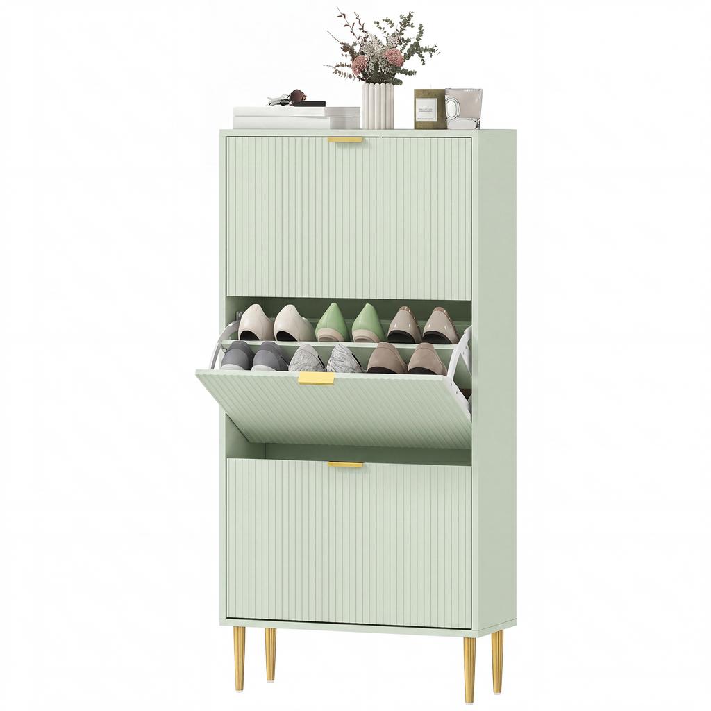 Elegant Three-Drawer Shoe Cabinet - Light Green