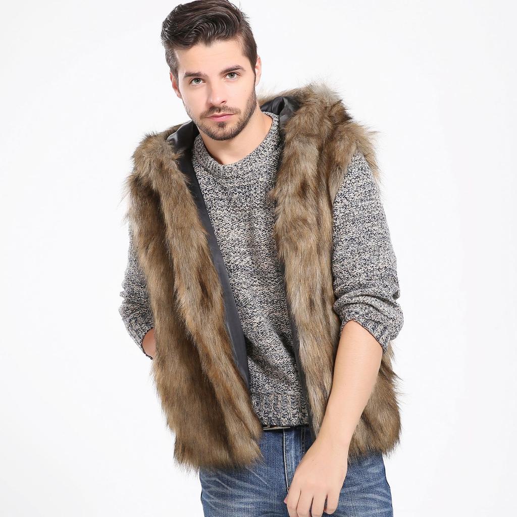 Herren Kunstfellweste Kapuzenweste Warmer Mantel Jacke Winter Kunstfellweste Bodywarmer Oberteile