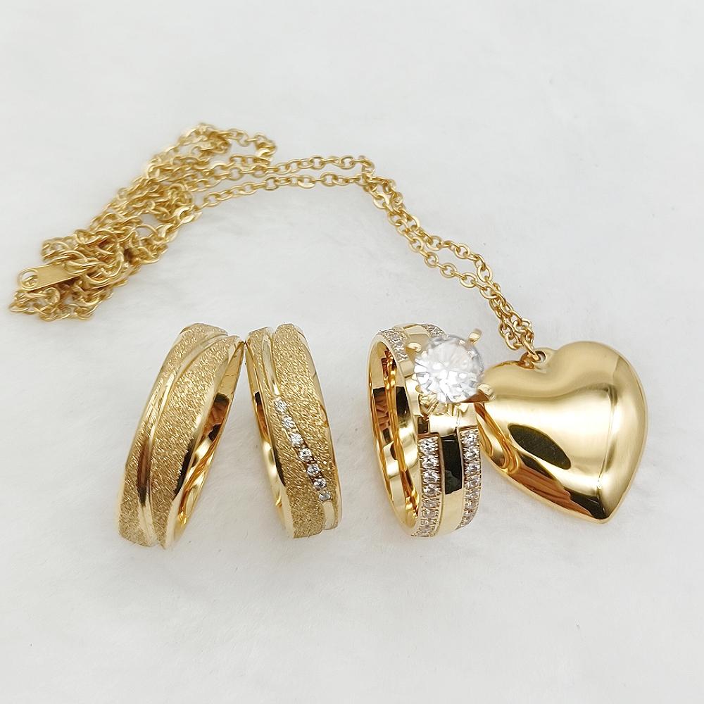 24 Carat Gold Plated Rings Jewelry Pendant Necklace Girls Wedding Engagement Bridal Sets Couples 24k Gold Plated Cz Diamond Ring