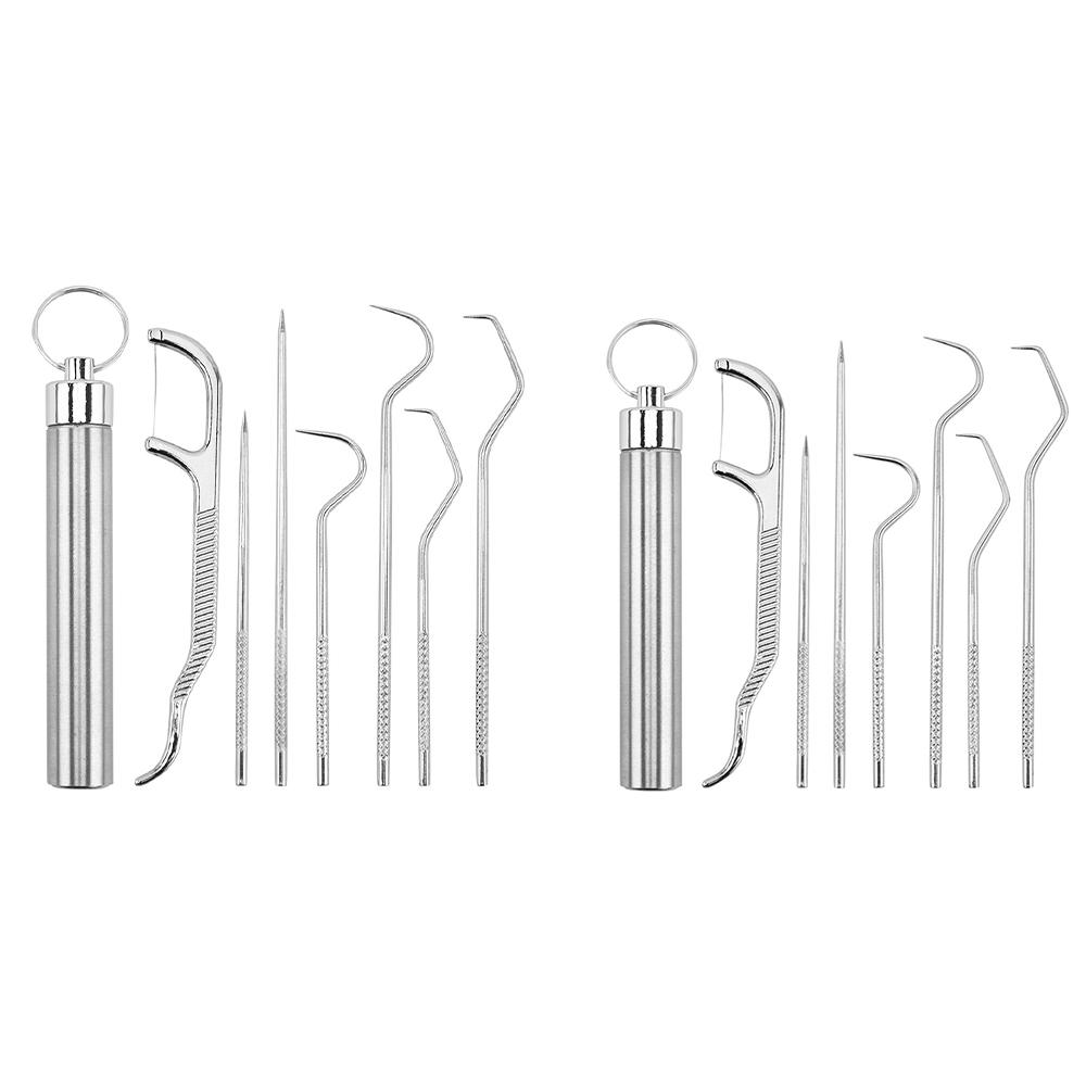1/2 Set 1 Set/7 Stück Edelstahl-Zahnstocher Taschen-Sets Wiederverwendbare Mundpflege-Werkzeuge Mit Schlüsselanhänger Pflege-Aufbewahrungsröhrchen