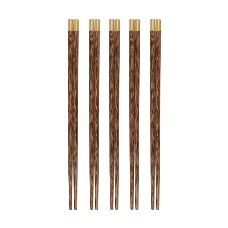 5/10 Paar Essstäbchen aus Holz, chinesische Fu-Essstäbchen mit rundem Kupferkopf, wiederverwendbare Essstäbchen für Lebensmittel, Sushi-Stäbchen, Geschirr für Zuhause und Restaurant