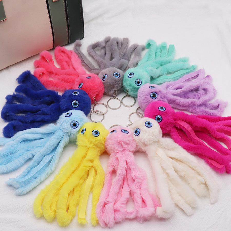 New Creative Octopus Fur Ball Keychain Cute Octopus Marine Life Plush Doll Bag Pendant Accessories