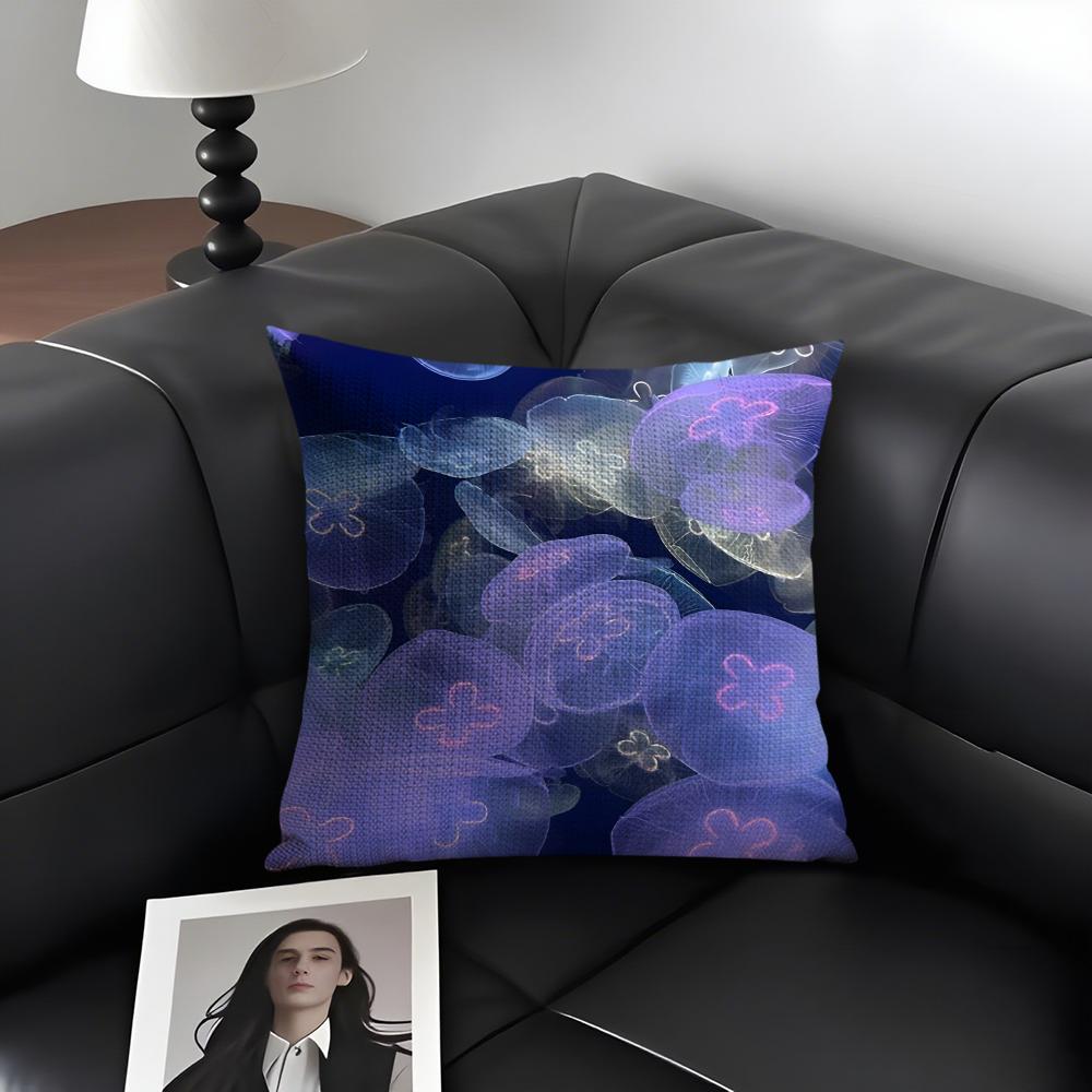 Jellyfish Fashion Cushion Cover Natural Linen Organic Fabric DoubleSided Printing Sofa Home Decor Gift Pillow Case