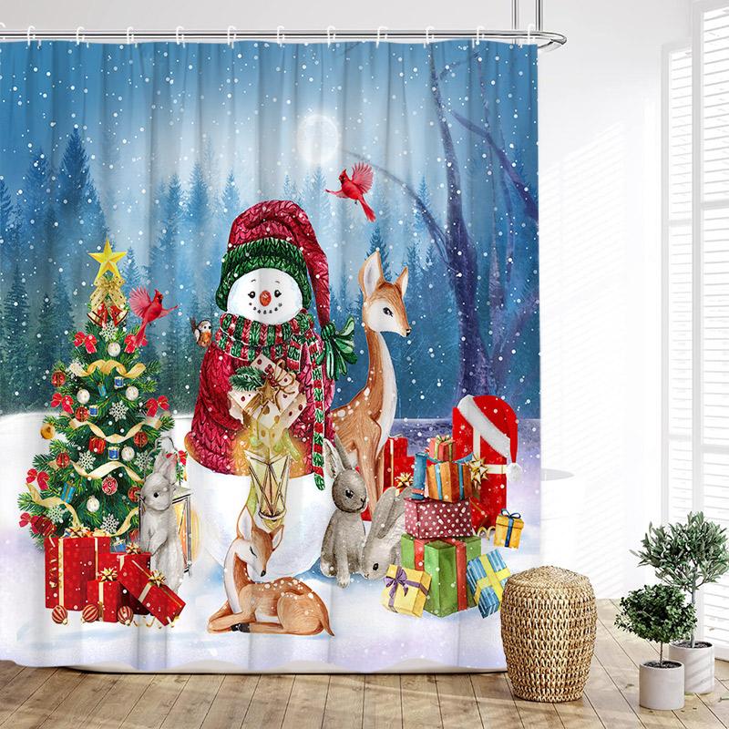 

Милая Рождественская шторка для душа со снеговиком, Елка, Птица, Снежинка, Кролик, Красный, Новый год, Домашний декор для ванной, Занавески для ванны с крючками 120x180cm-47x70in
