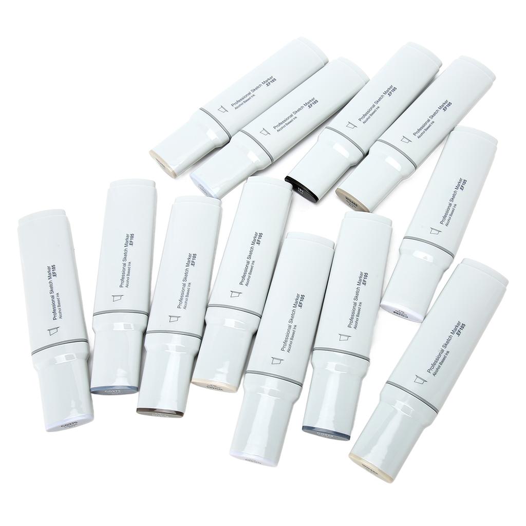 Wide Tip Markers Refillable Ink Even Inking Alcoholic Paint Marker for Paper Plastic Wood Glass 12pcs Gray Series