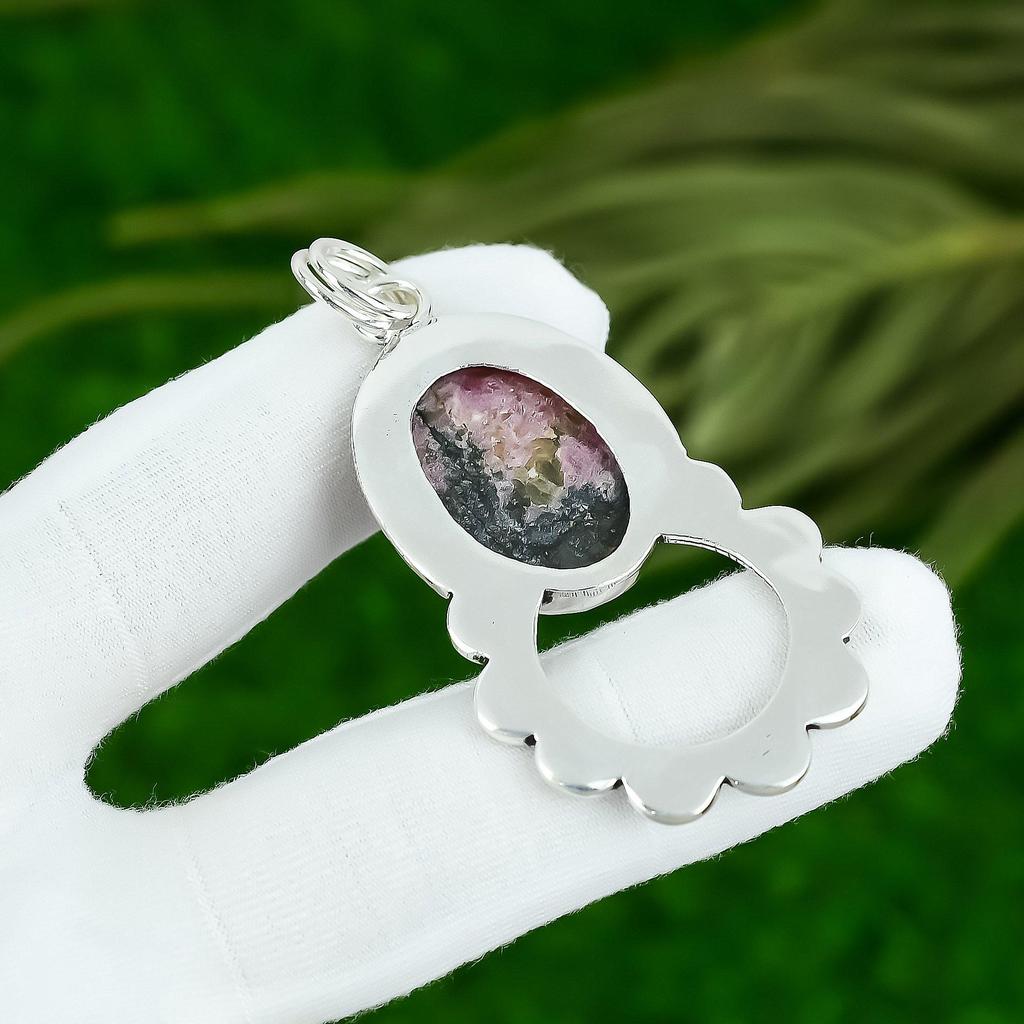 Rhodonite Stone Handcrafted Wedding Bezel Elegant Pendant 925 Sterling Silver