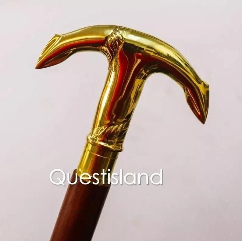 Walking Stick Ship Anchor Brass Handle Wooden Nautical Style Foldable Cane