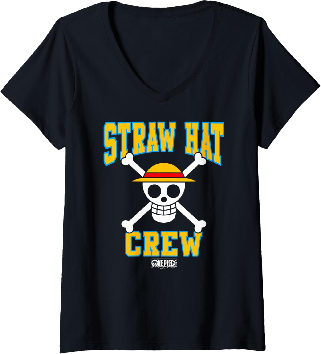 Womens One Piece Anime Straw Hat Crew Athletic Type Jolly Rogers V-Neck T-Shirt XXXL