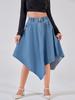 Puffanpop Women's A-Line Denim Midi Skirt Asymmetrical Hem High Waist Casual Boho  Jean Skirt Blue