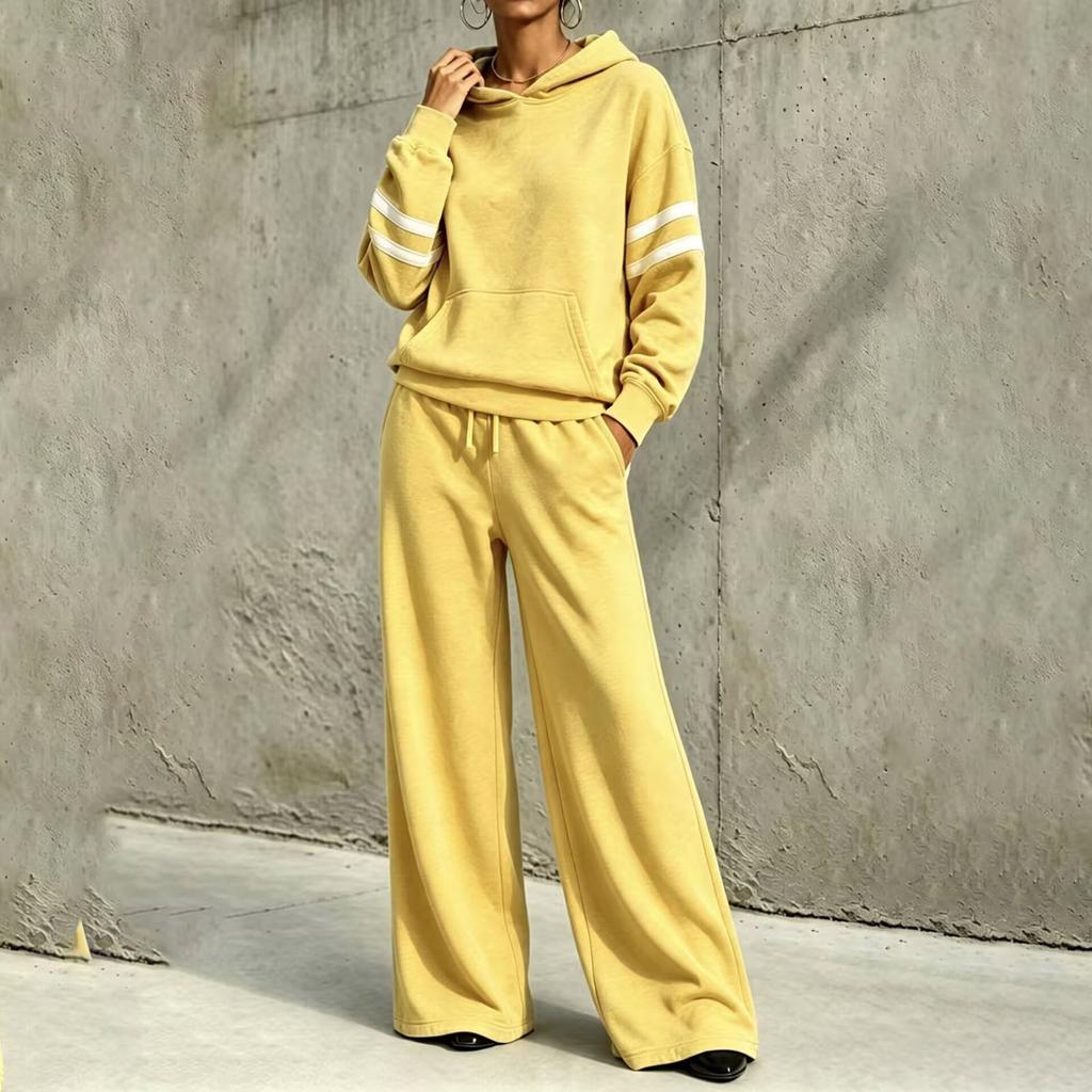 Women's Two Piece Outfit Hooded Sweatshirt Wide Leg Pants Casual Sporty Set
