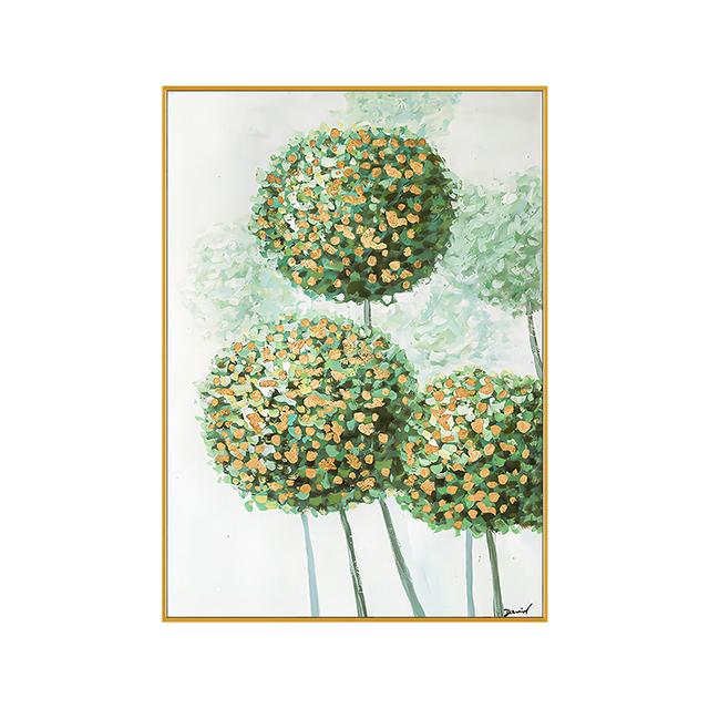 Abstraktes grünes Blatt-Ölgemälde, Stickerei, Blume, goldene Blume, Leinwand-Poster, Portikus-Wanddekoration