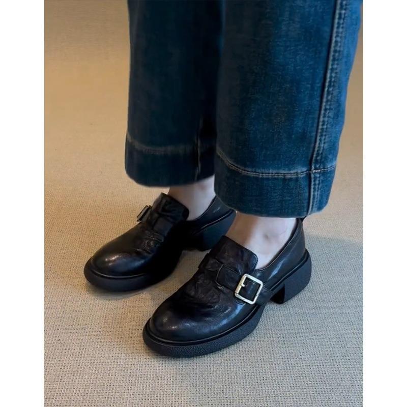 High-top One-piece Leather Buckle Shoes, New Style, Single Shoe, Women's Shoes