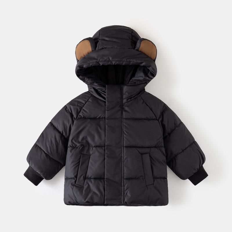 Korean Style Solid Hooded Thickened Winter Padded Coat For Toddler Boys And Girls