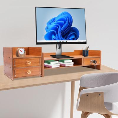 Monitorständer, Schreibtisch-Monitorständer mit drei Schubladen, Desktop-Monitorständer mit Smartphone-Halter Tragfähigkeit 5 kg