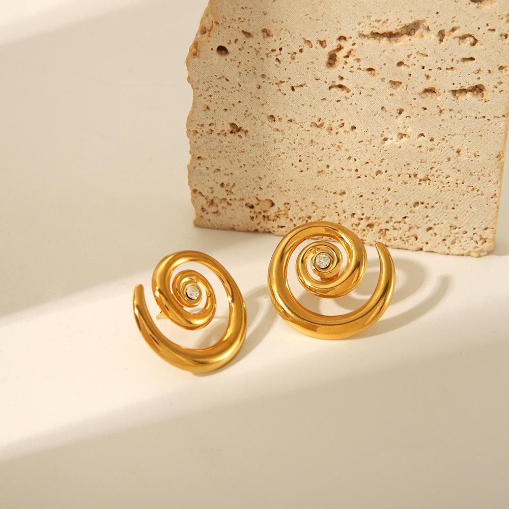 Gold Color Stainless Steel Conch Earrings For Women Inlaid Diamond Simple Pierce Stud