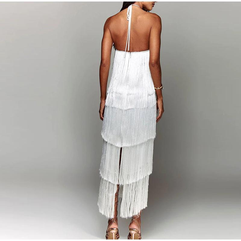 Dusker Halter Split Kvinner Kjole Ermeløs Ryggløs Snøring Party Summer Street Club Evening Robe