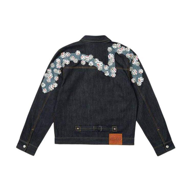 Palace X Evisu Co-Branded Logo Letter Denim Jacket With Turn-Down Collar And Single-Breasted Closure Unisex Outerwear Denim-Blue 2ESPAM4DJ1147XXDNINDX