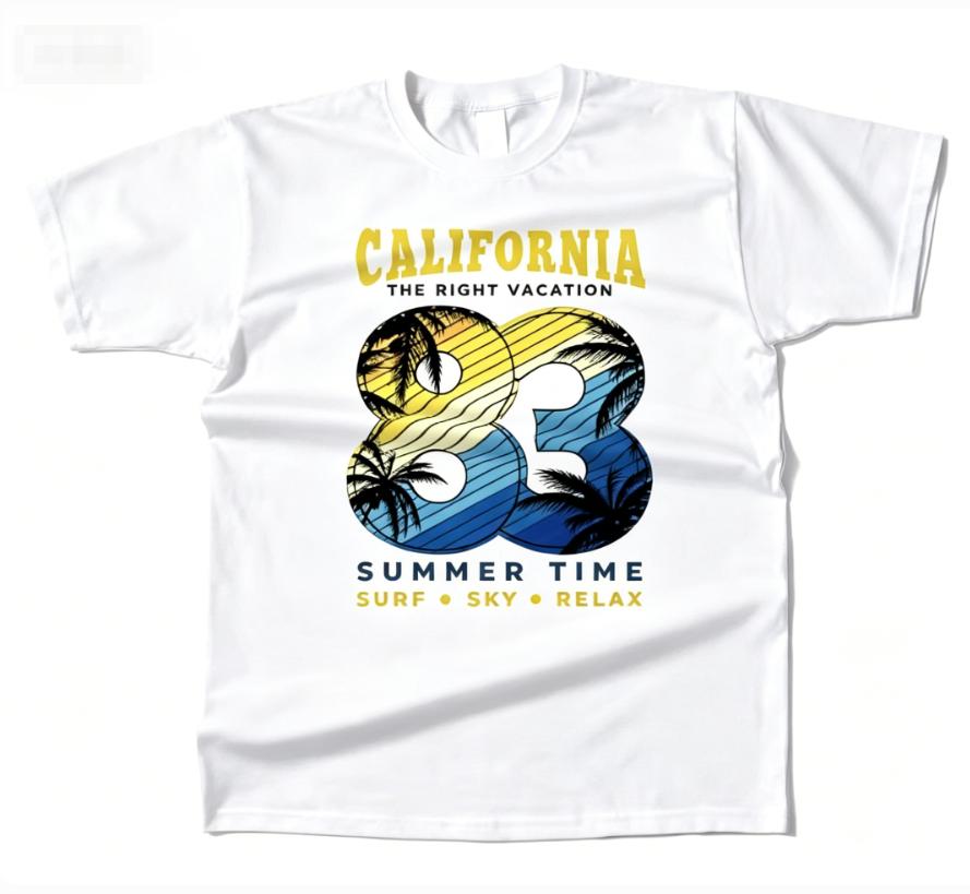 Mens California Summer Time Graphic High Quality T Shirt Street Casual Style Tee for Men and Women Moisture Wicking Soft.