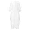 Women's Fashionable Color Round Neck 3/4 Sleeved Cotton Linen Casual Vacation Loose Long Dress