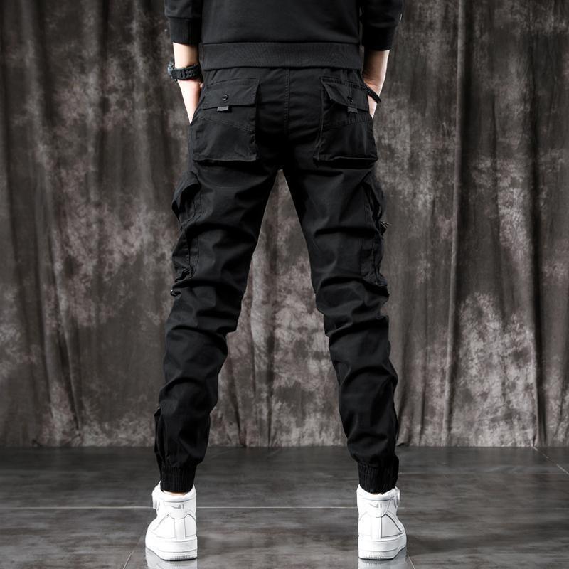 2024 Men's Slim Fit Tapered Leg Multi-Pocket Black Fashion Overalls