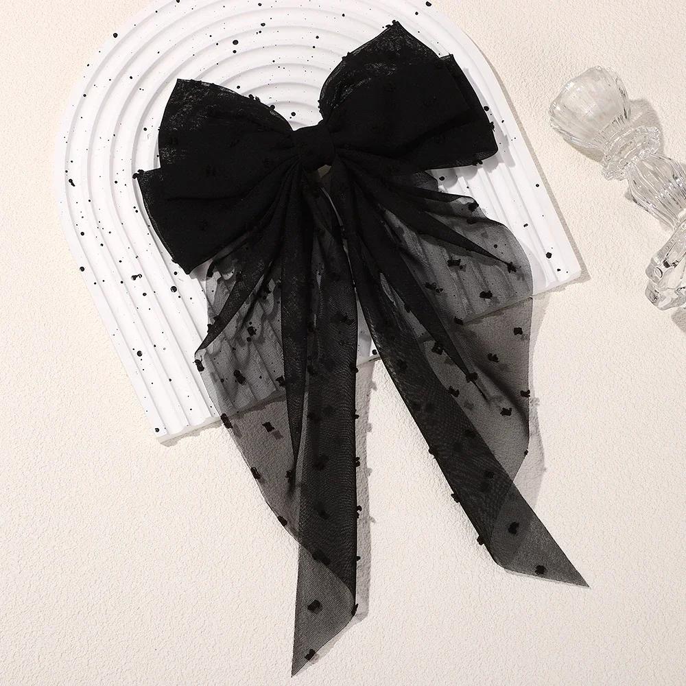 3Styles Girls Long Big Bow Float Satin Clips Back Head Hair Clip Wine Red with The Same Temperament Elegant Hair Accessories
