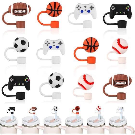 12 Pcs Baseball Straw Topper for Stanley, Straw Covers Boys for Stanley Cup, Softball Straw Topper Compatible with Stanley 30&40 Oz 10mm Boy Straw 12