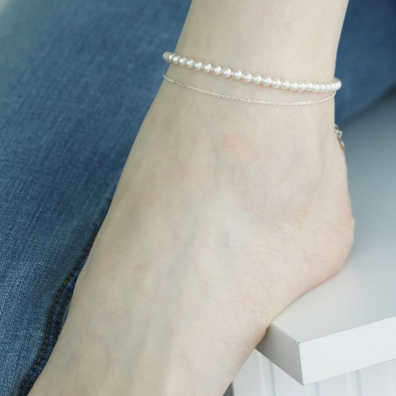 

dmoment Срібний браслет на ногу Лебідь з перлами 925 проби Silver