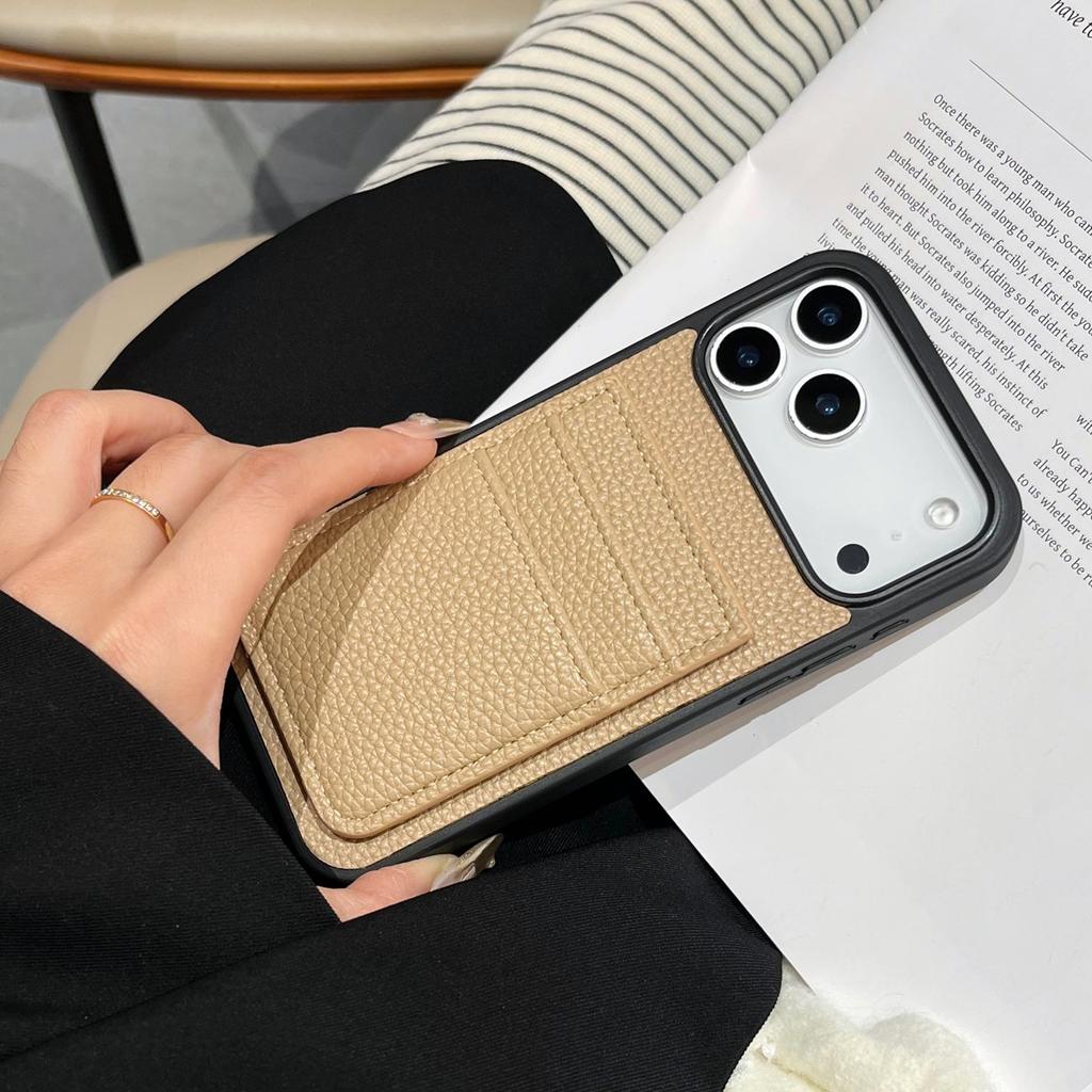 Dual Card Holder Wallet Shockproof Case For iPhone 17 Air 16 15 14 13 12 11 Pro Max Plus Lychee Leather Patterned Bumper Cover