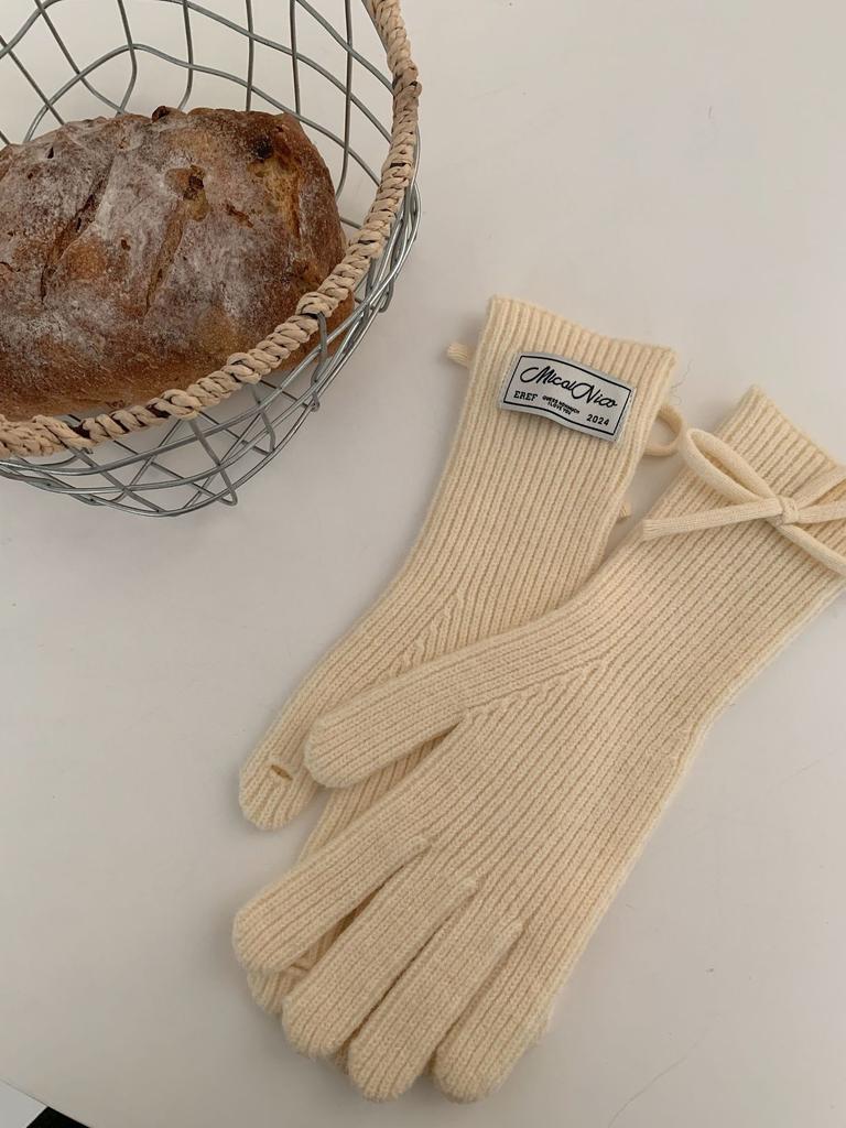 Bow Knitted Gloves Autumn and Winter Riding Can Touch the Screen To Keep Warm, Solid Color Adult Versatile Women's New Multi-color