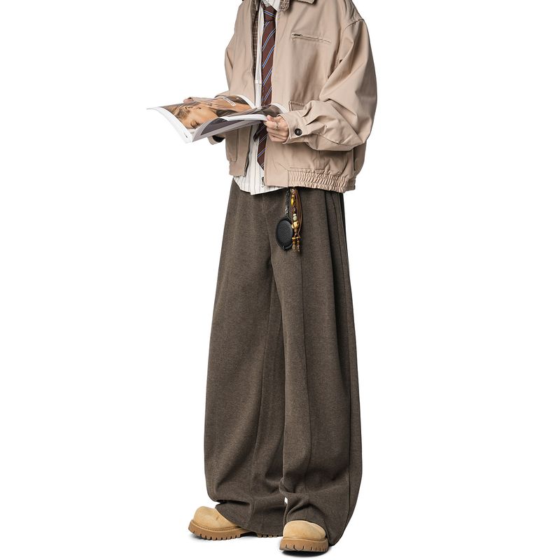 Dream Made Old Money Style Woolen Trousers for Men, Autumn and Winter Thickened Straight-Leg Wide-Leg Pants, Casual Pants for Boys
