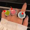 Creative Strawberry Mousse Cake Rings Jelly Pudding Ice Cream Cherry Fruit Ring Exaggerated Vintage Chunky Girls Finger Rings