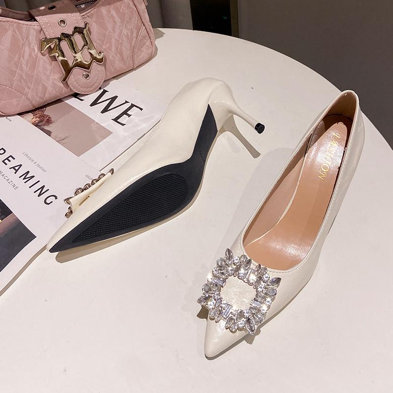 Fashion Aphixta Crystal Buckle High Heels 8cm Stiletto Heels Pumps Black Suede Sexy Women Shoes Pointed Toe Party Pumps Super Big Size45