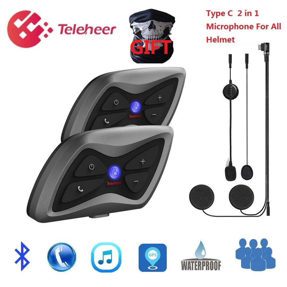 

Teleheer T6 Plus Bluetooth 5.1 Мотоциклетний шолом Інтерком Гарнітура 1500M Навушники Інтерфон Комунікатор для 2 водіїв Водонепроникний срібний