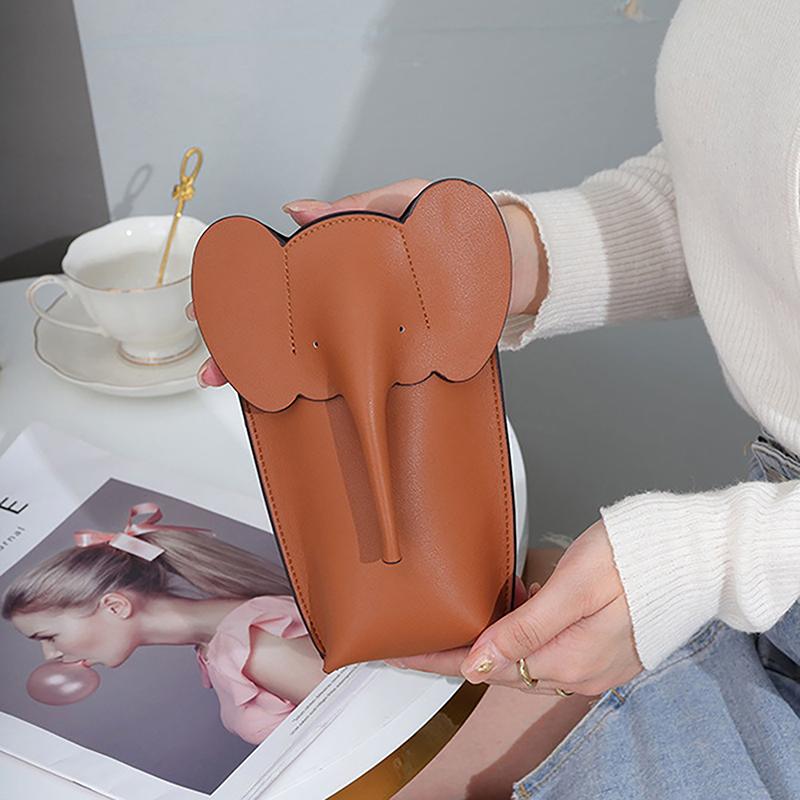 Cute Elephant Crossbody Bags For Girls Women Leather Soft Small Purses Card Wallet Phone Shoulder Bags Solid Color Mini Wallet