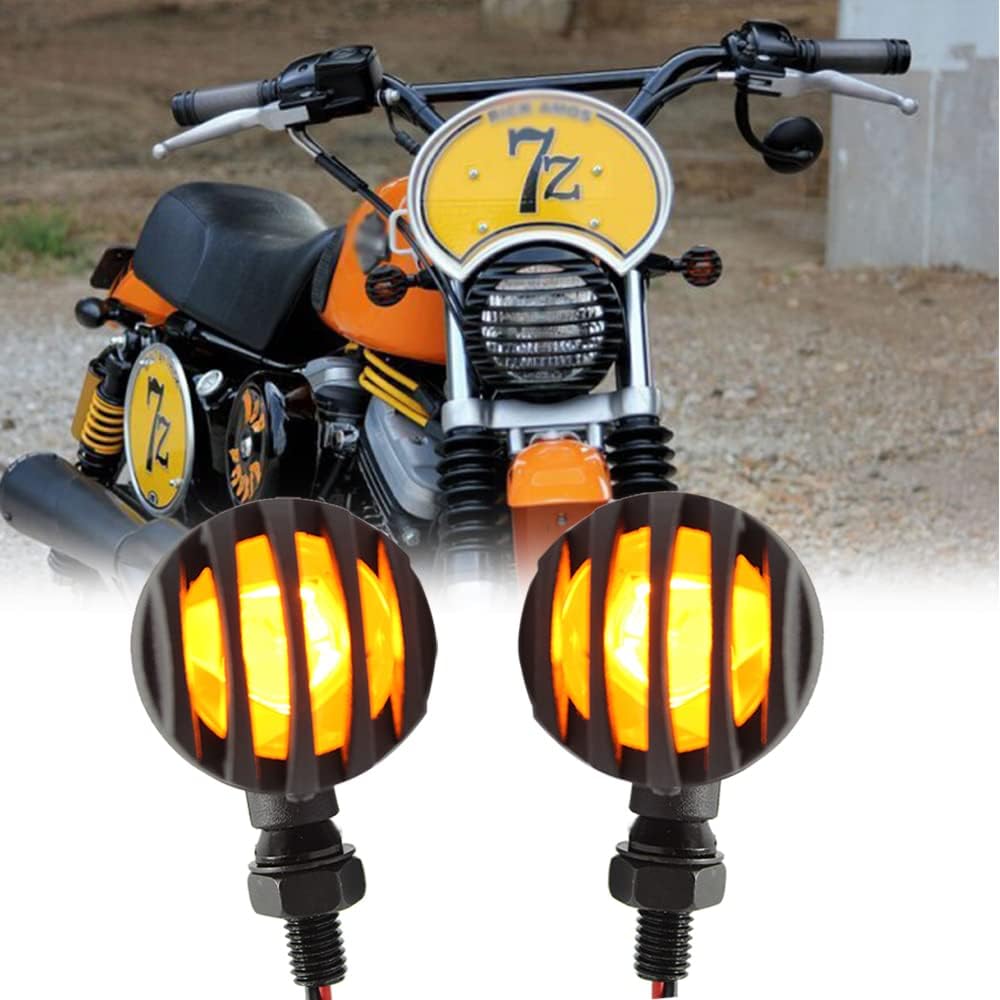 DREAMIZER Universal Motorcycle Turn Signals Light Bullet Black Driving Indicator Lights Brake Lamp for Motor Bikes and ATV - Amber Light