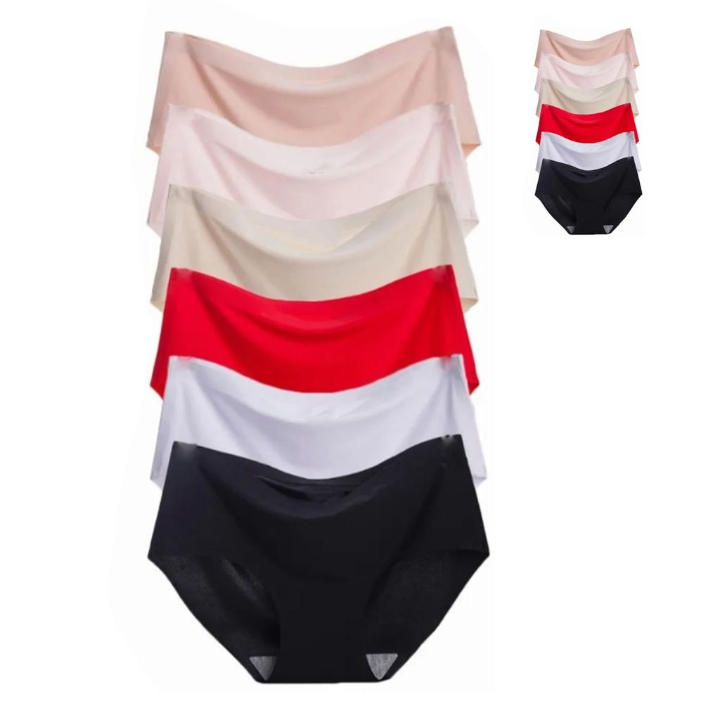 6pcs Women Underwear Mid Waist Seamless Breathable Pure Color Tummy Control Lady Brief Panties XL Multi Color XL