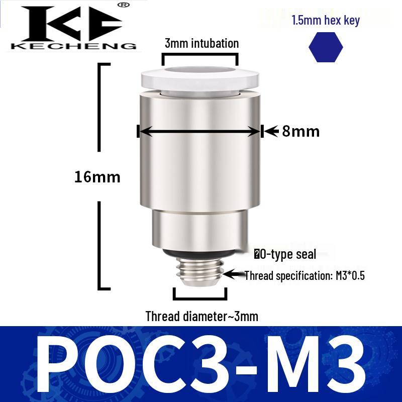 Micro Pneumatic Quick Connector with Internal Hex Thread: POC3/4/6/8-M3/M5/01/02