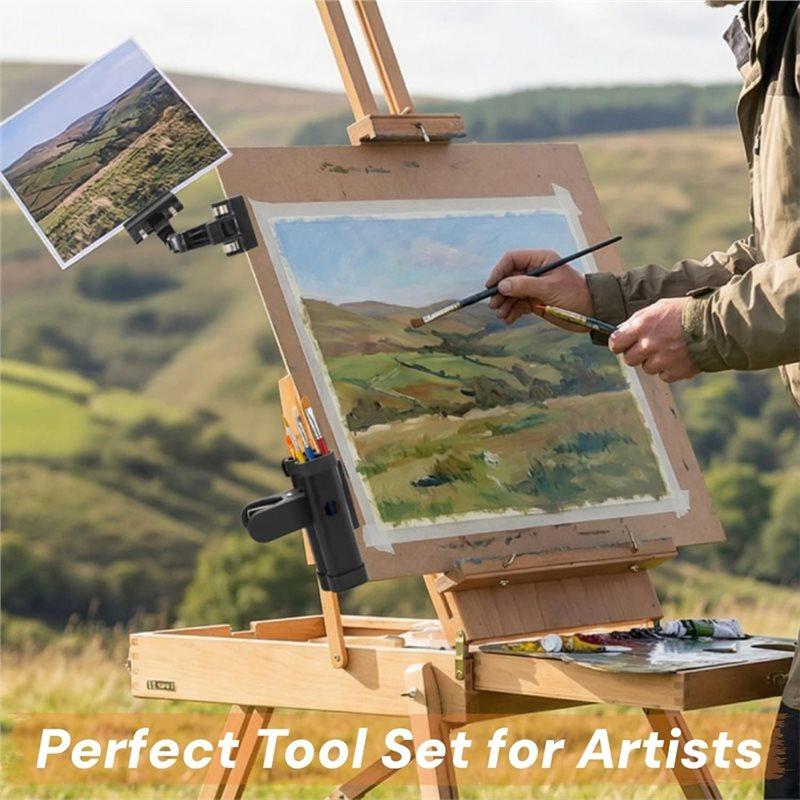 Premium-Paint Brush Clip Holder Copy Function, Metal Easel Mount, 360° Rotation Paper Document Sign Support For Typing, Clamp In
