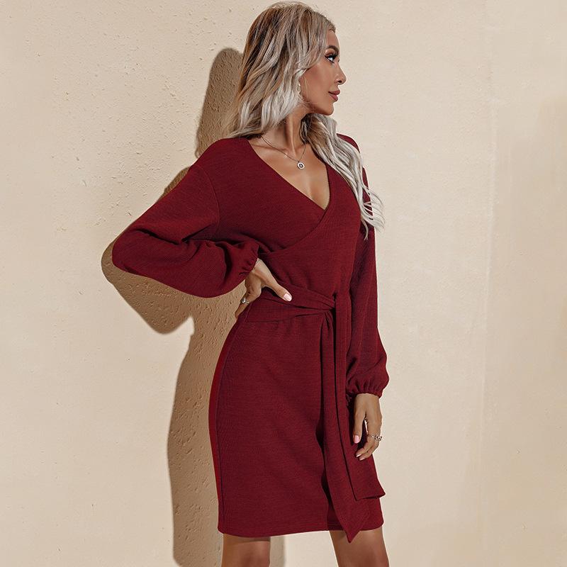 

Женское летнее сплошное платье с короткими рукавами и v-образным вырезом XL красный