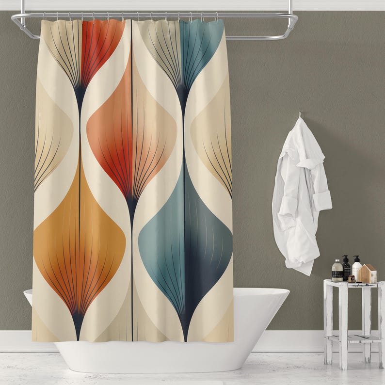 Mid Century Modern Shower Curtain - Retro Mcm Design, Abstract Print, Bathroom Decor W60H190(CM)-1 Pcs