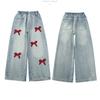 Bestickte Mädchenjeans Frühling und Herbst Kinderhosen Mädchen Straight Leg Hosen Mädchen Wide Leg Hosen