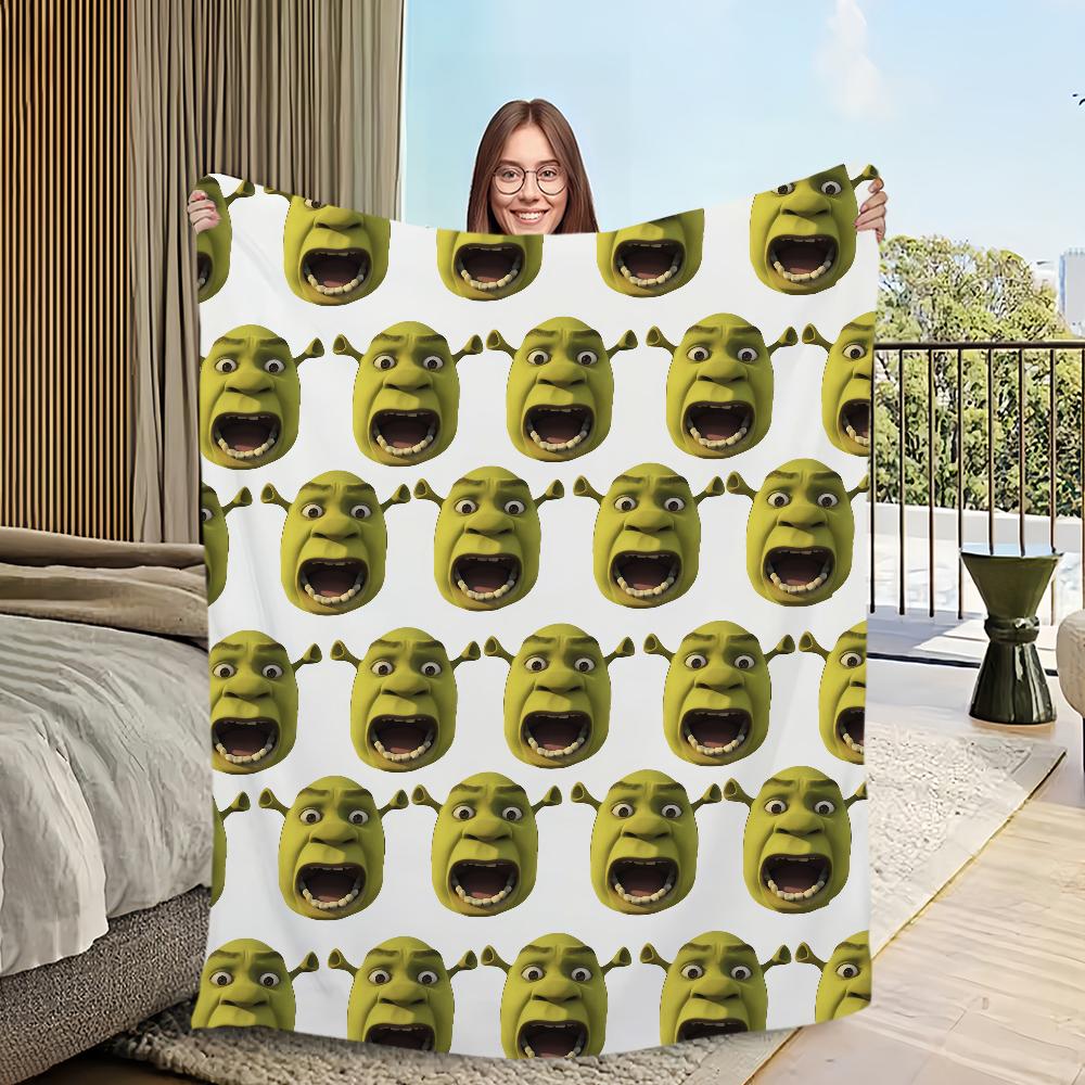 Funny Art Meme Movie Flannel Warm Comfort Soft Plush Blanket for Sofa Living Room Hogar Office Bedroom Travel Gift Home S-ShrekS