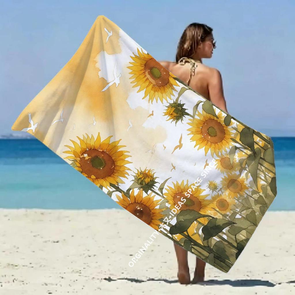 Watercolor Sunflower Beach Towel Patterned Sunscreen And Windproof Suitable For Swimming Pool Camping Travel Blanket