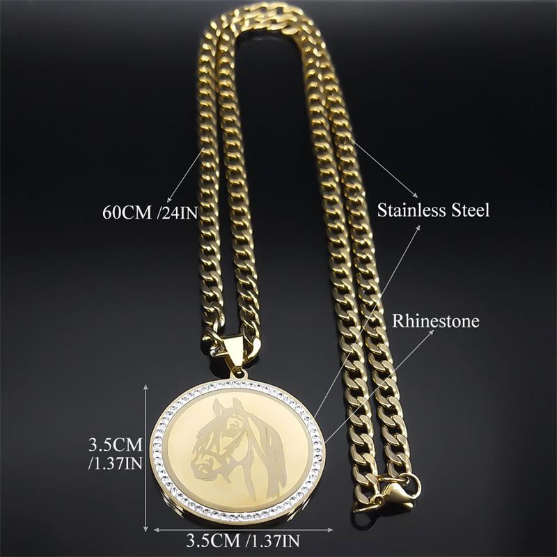 Horse Head Christian Pendant Necklace for Men Hip Hop Stainless Steel Rhinestone Animal Lucky Jewelry Gift for Boyfriend NZZZ498