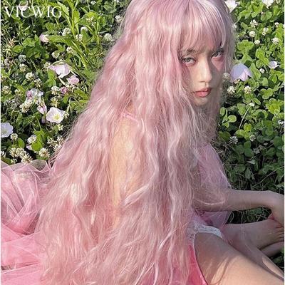 40In Synthetic Long Curly Wig White Pink Brown Orange Lolita Cosplay Women Hair Wig for Daily Party