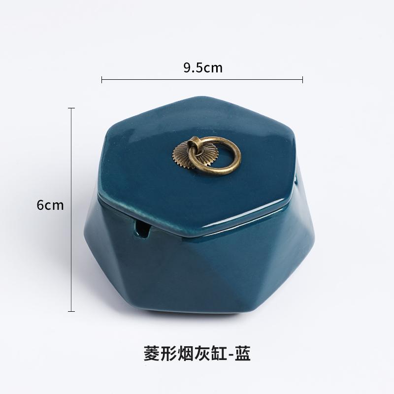 Creative Ceramic Ashtray Diamond Shaped Copper Buckle Storage Box with Lid Living Room Anti Fly Ash Home Decoration Accessories